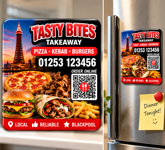Example business magnet and how it looks on a fridge